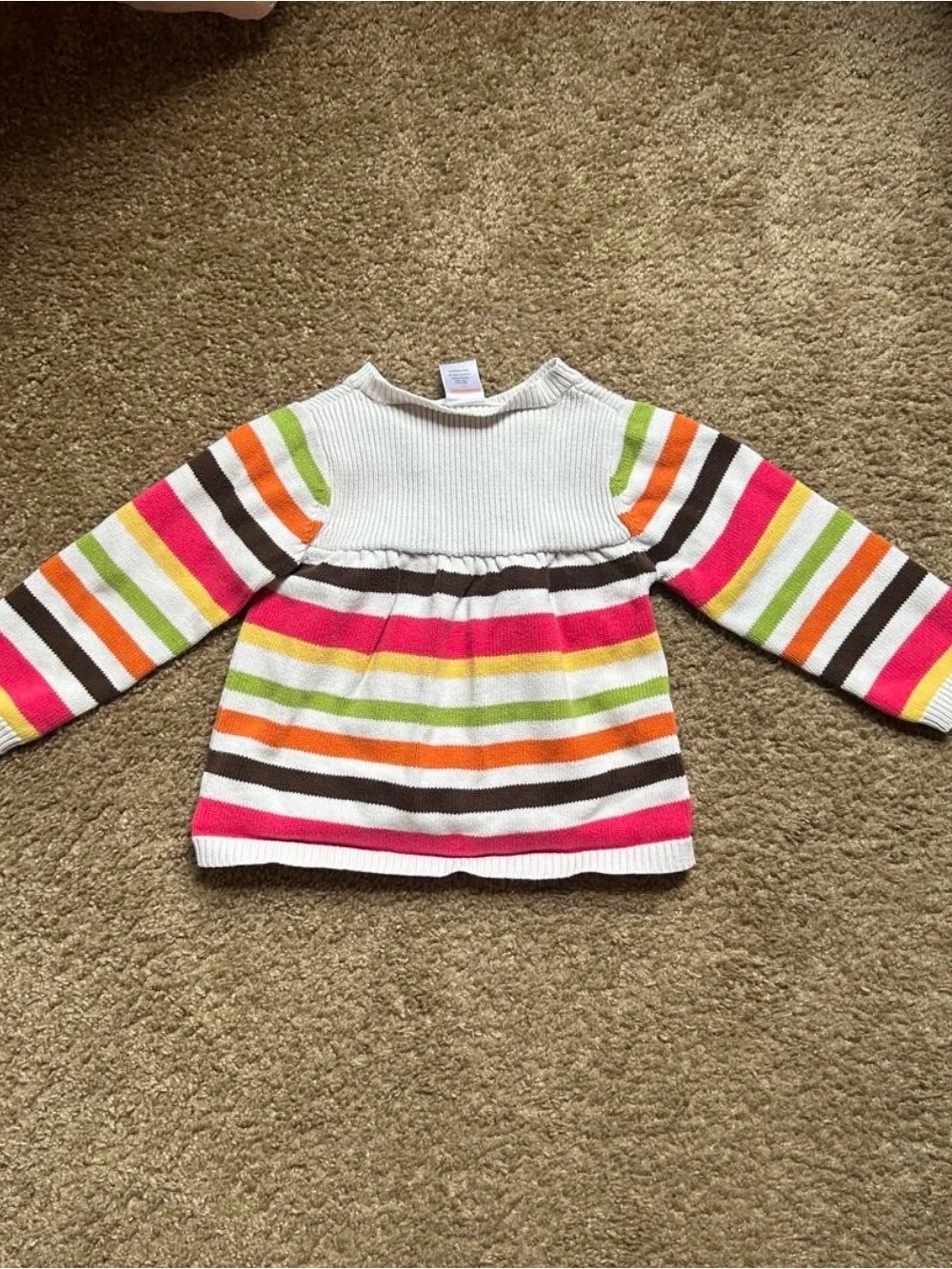 Gymboree White Cardigan with Pink, Orange, Yellow, Green & Brown Stripes
